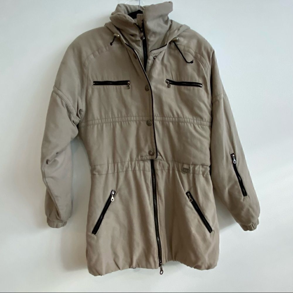 NILS Resort Collection Taupe Hooded Zip Up Tunic Length insolated Ski Coat SZ 8
